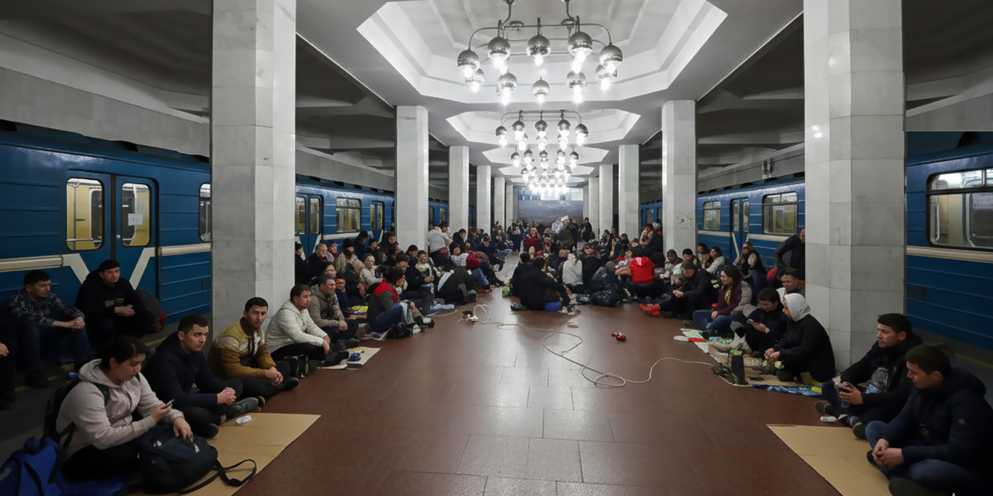 People sheltering in a Kyiv metro station during wartime